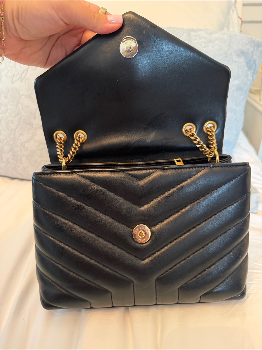 Saint Laurent Black Calfskin Y Quilted Monogram Medium LouLou Chain Satchel - Picture 2 of 10